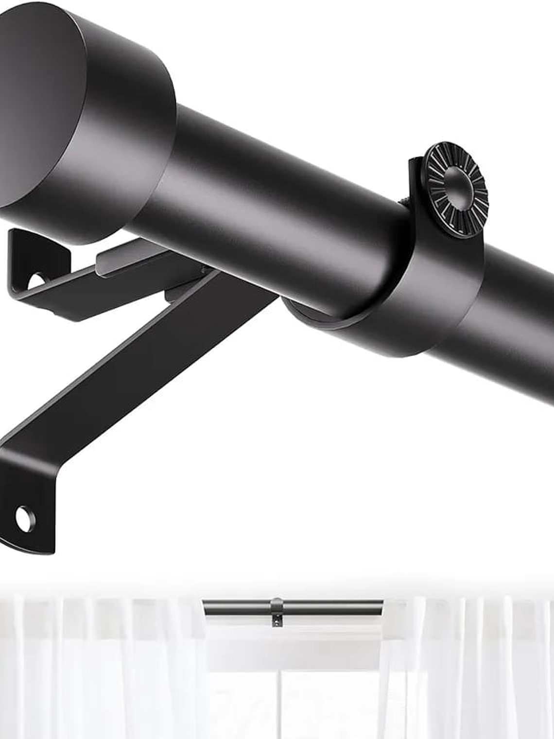 Barra De Cortina, Extensible Negra 80-300, Con 3 Soportes. 2