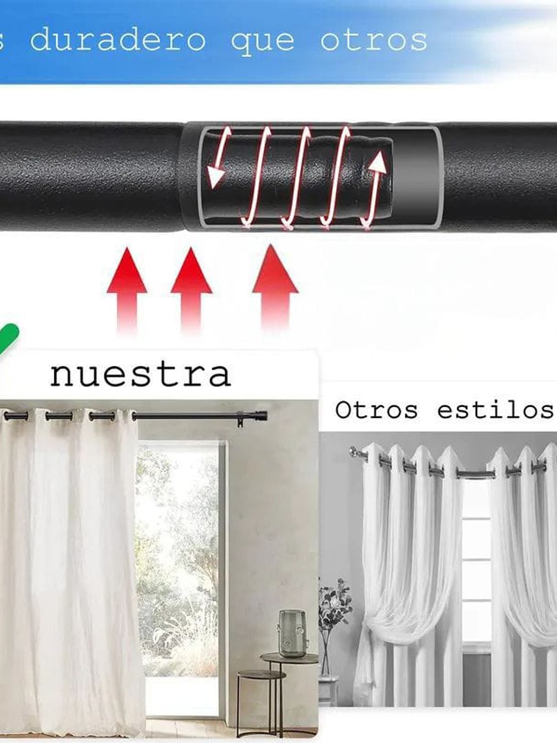 Barra De Cortina, Extensible Negra 80-300, Con 3 Soportes. 4