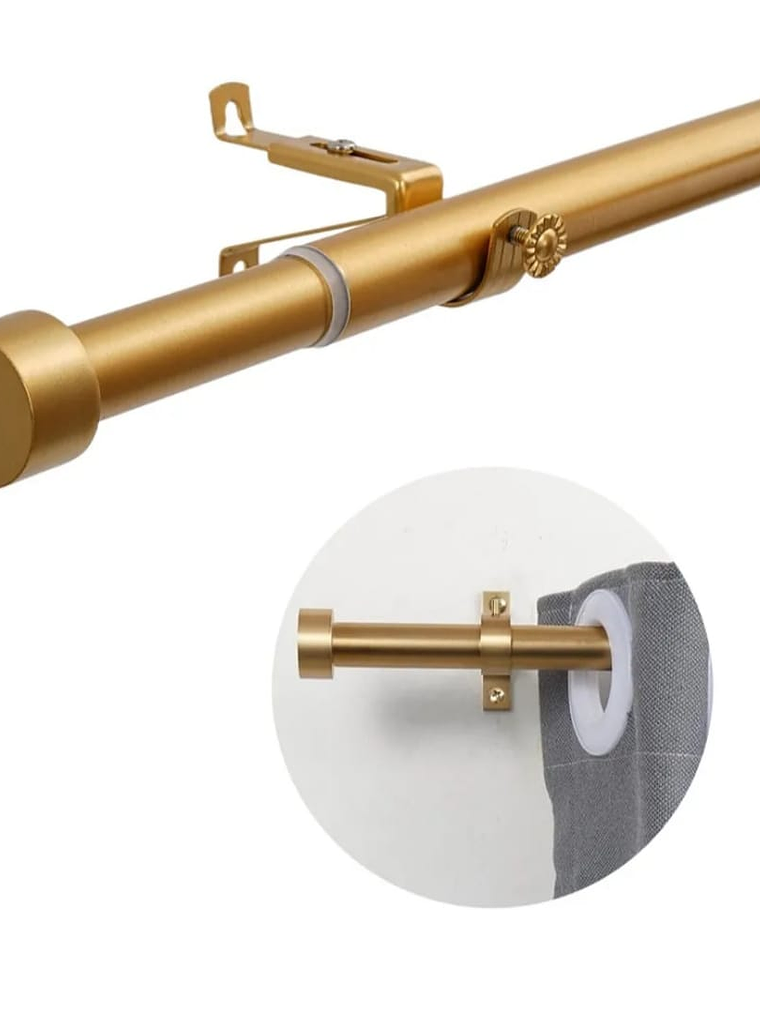 Barra De Cortina, Extensible Dorada 80-200, Con 3 Soportes. 1