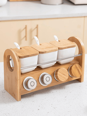 Organizador de Especias en Bambu y Ceramica 