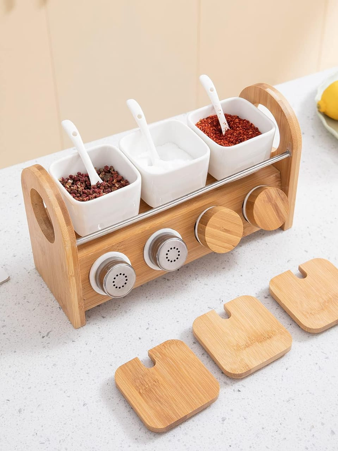 Organizador de Especias en Bambu y Ceramica  4