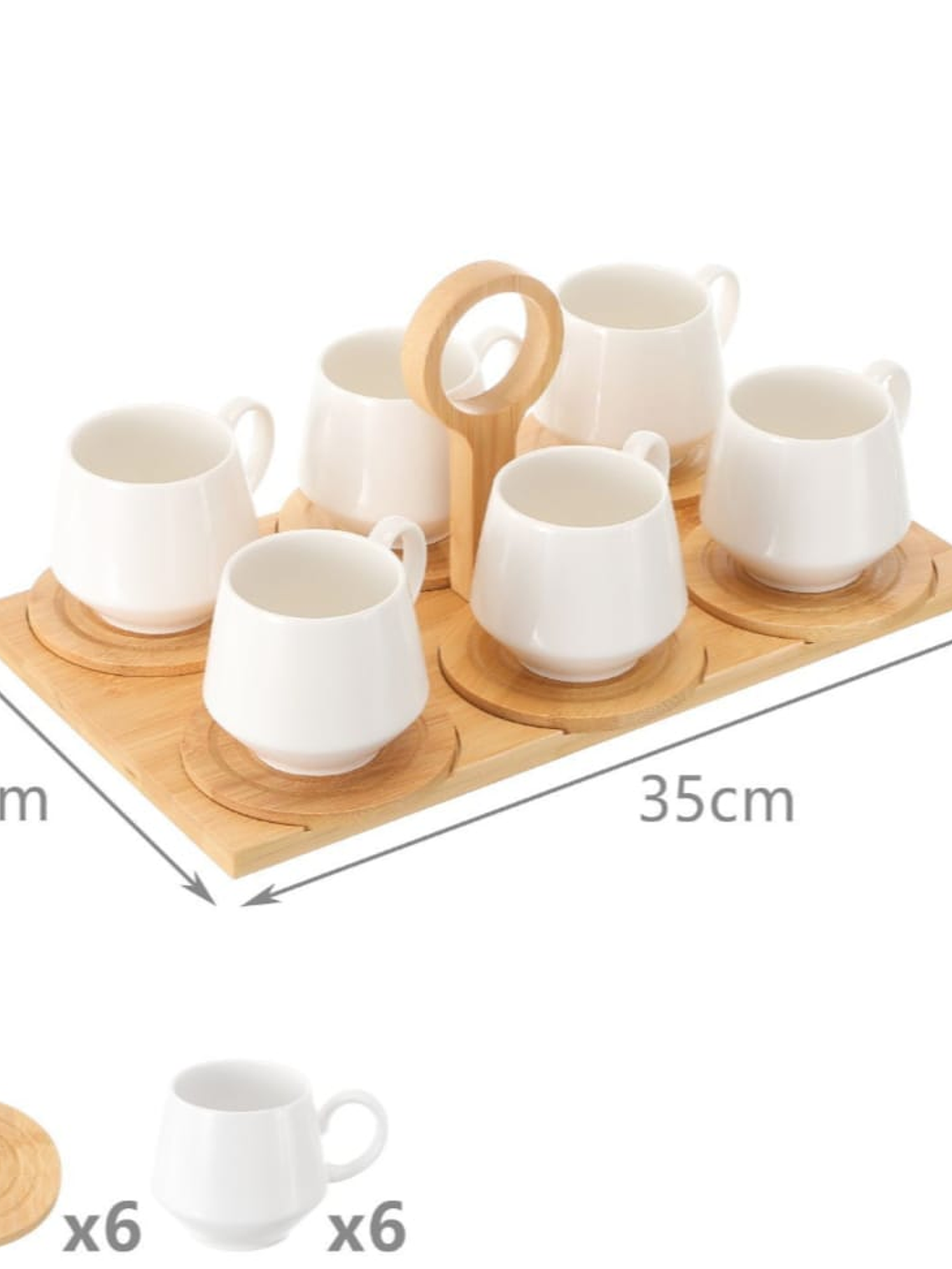 Juego De 6 Tazas De Cafe Y Bandeja de Bambu 15x20x35cm 2
