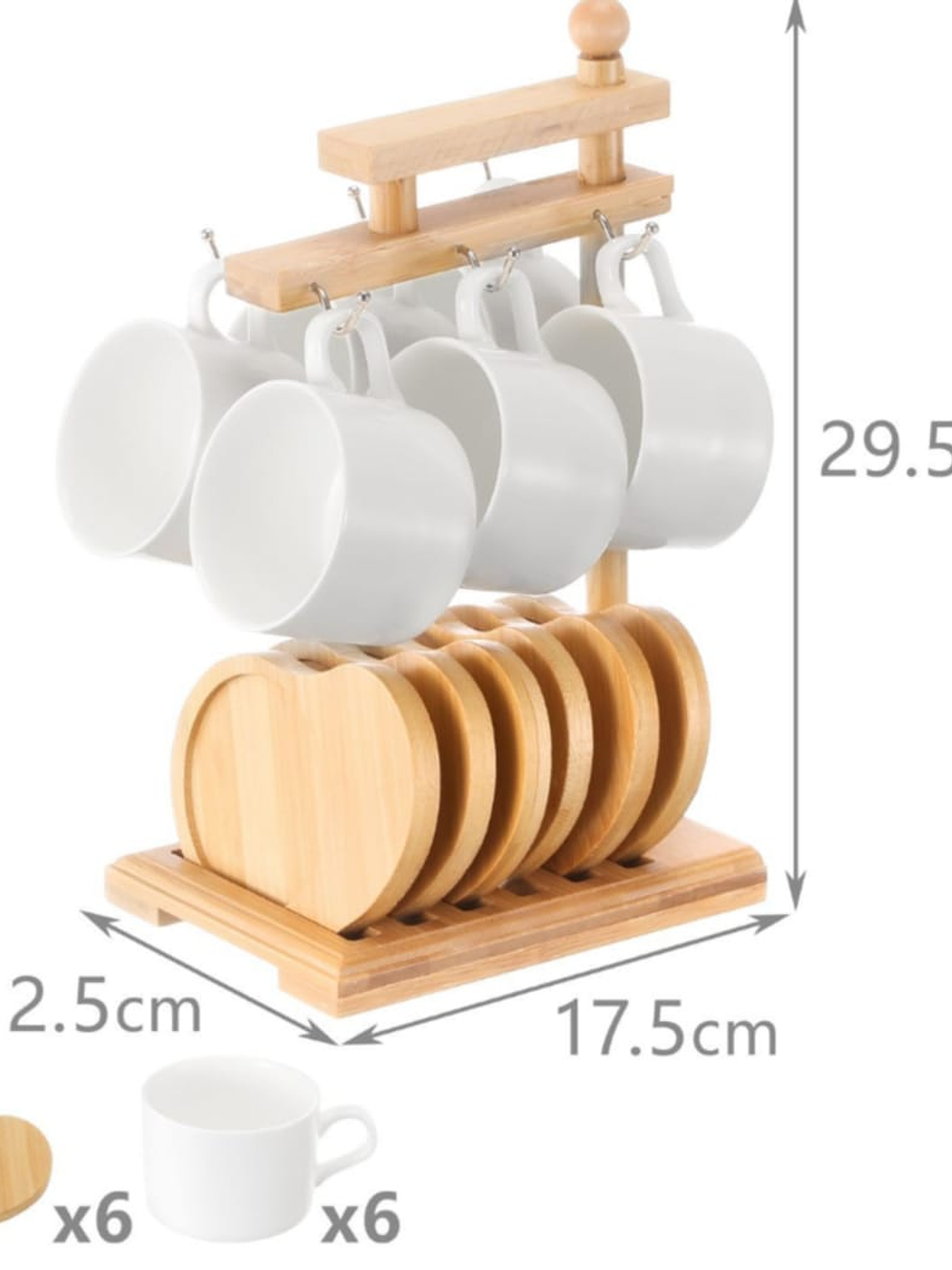 Juego De 6 Tazas Para Cafe Y Organizador De Bambu 29.5x12.5x17.5cm 2