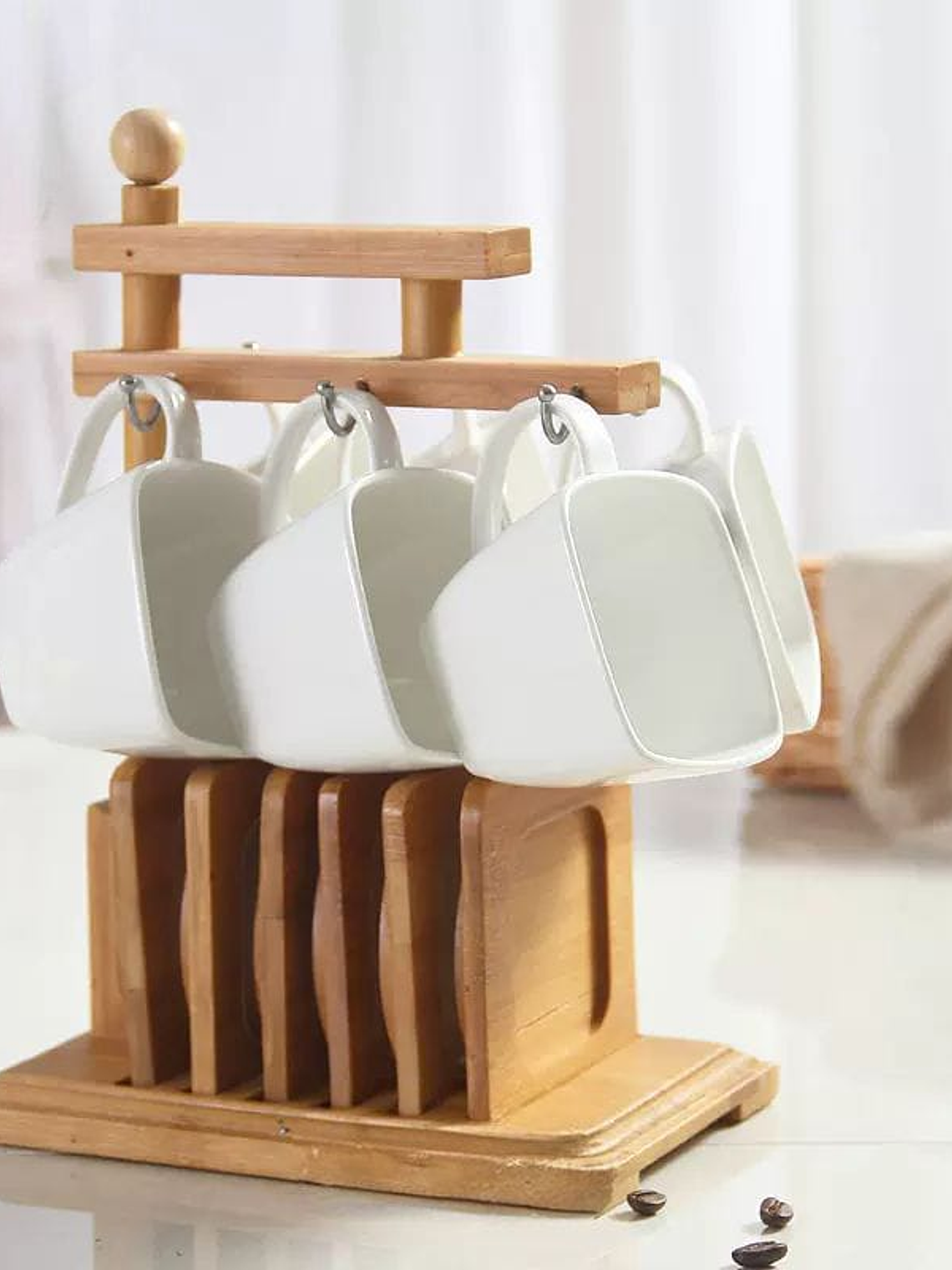 Juego De 6 Tazas De Cafe Y Organizador De Bambu 30x12.5x17.5cm 1