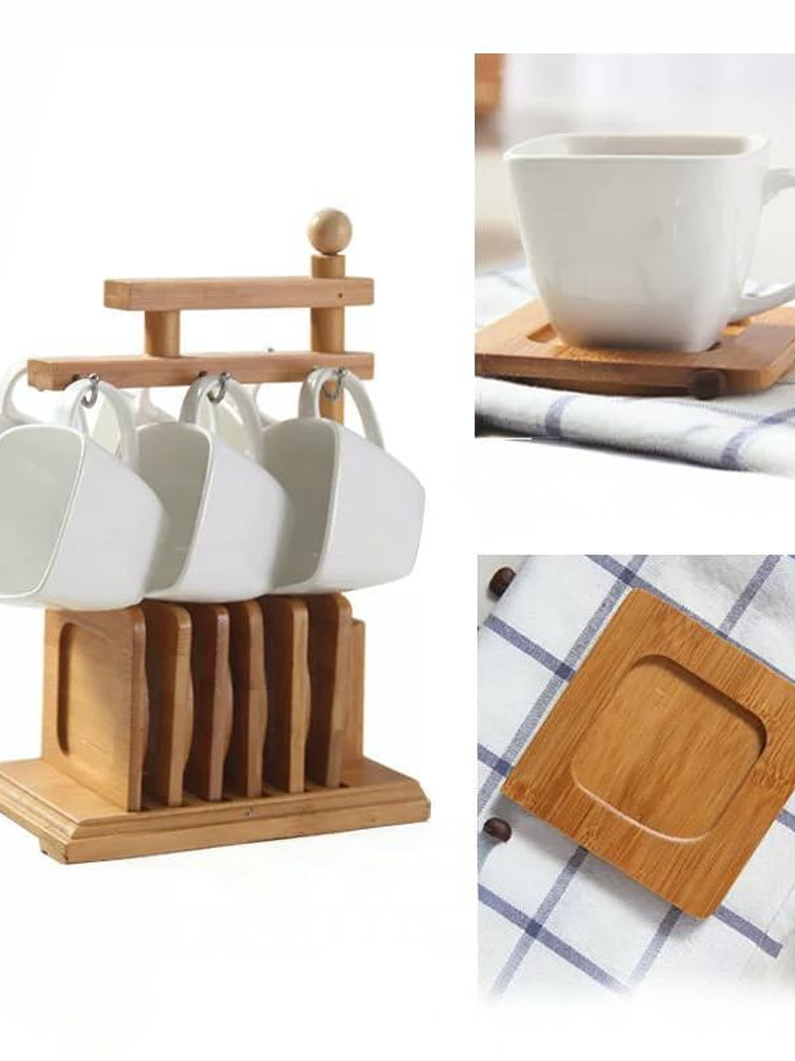 Juego De 6 Tazas De Cafe Y Organizador De Bambu 30x12.5x17.5cm 3