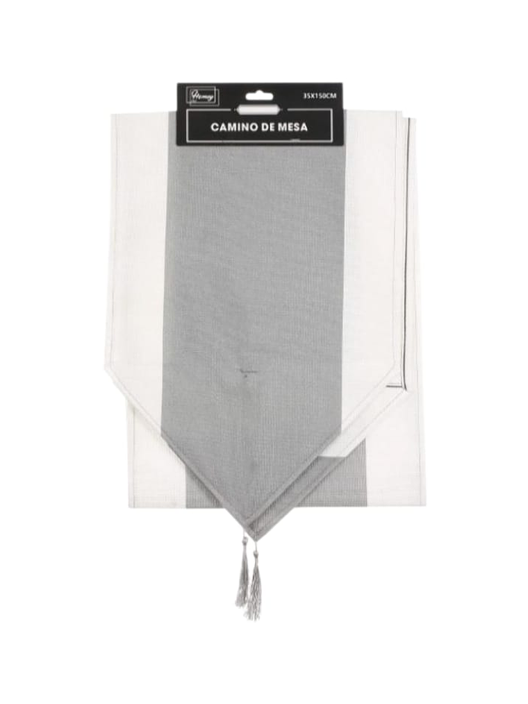Camino De Mesa Decorativo Gris Con Blanco 150x35cm 3