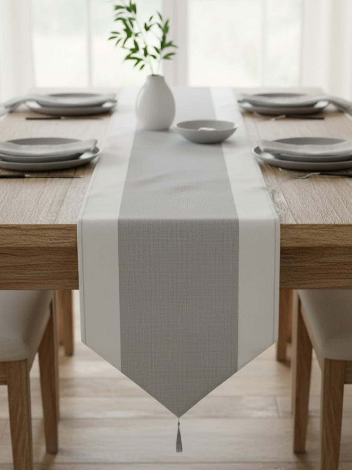 Camino De Mesa Decorativo Gris Con Blanco 150x35cm 1