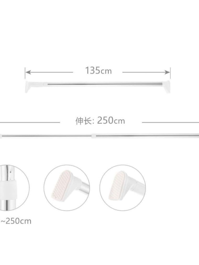Barra Cortina De Baño Extensible 135-250cm Acero Inoxidable 3