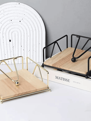 Servilletero De Fierro Y Madera 18x18x6cm Color Variados