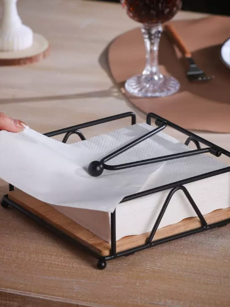 Servilletero De Fierro Y Madera 18x18x6cm Color Variados 4