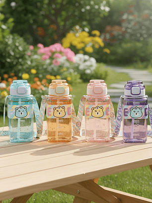 Botella De Agua Infantil Osito Con Bombilla, 650ml