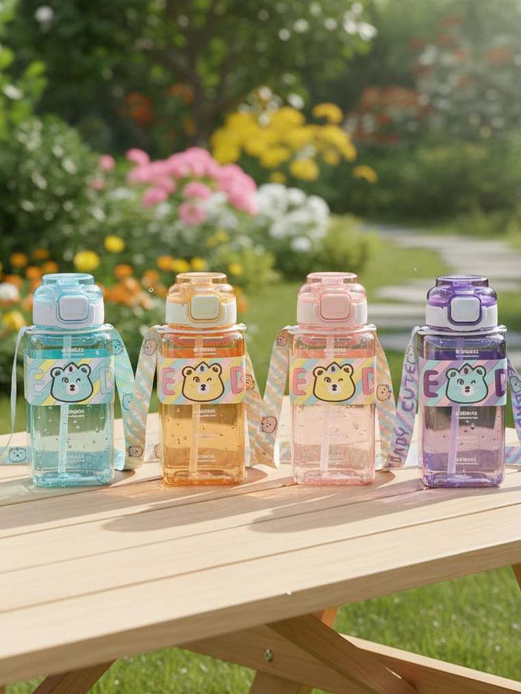 Botella De Agua Infantil Osito Con Bombilla, 650ml 1