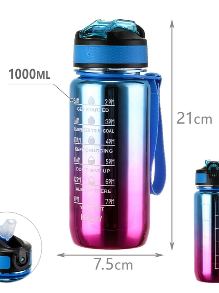 Botella De Agua Tornasol, Con Bombilla, 1000ml 2