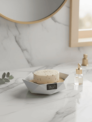 Jabonera Exagonal, plástico, con bambú.