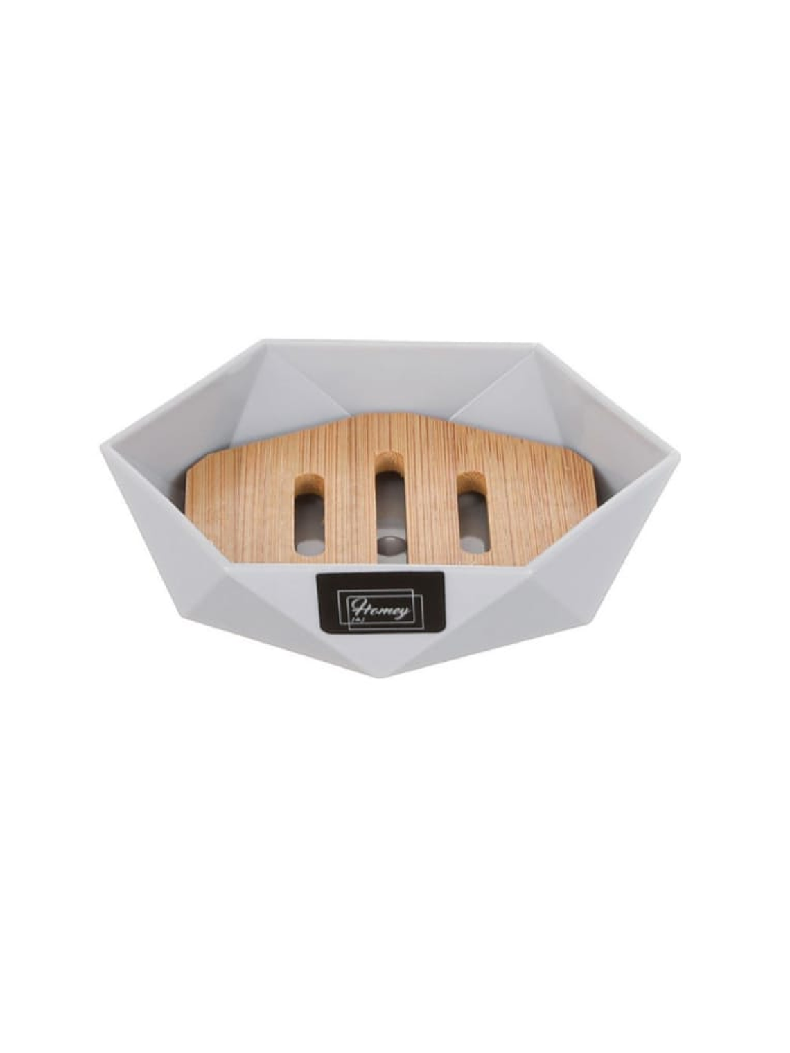 Jabonera Exagonal, plástico, con bambú. 2