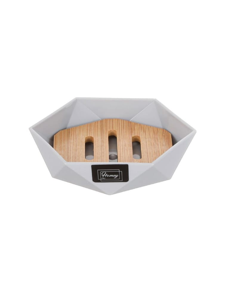 Jabonera Exagonal, plástico, con bambú. 2