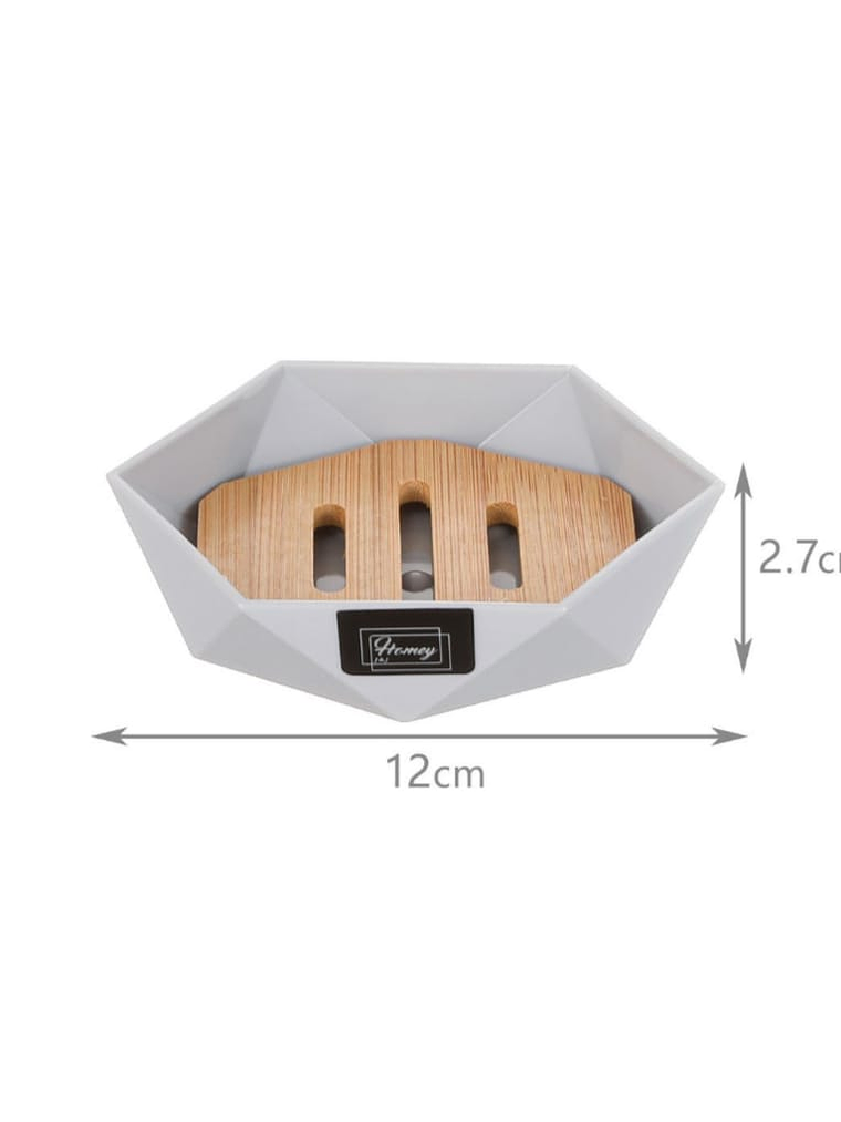 Jabonera Exagonal, plástico, con bambú. 3