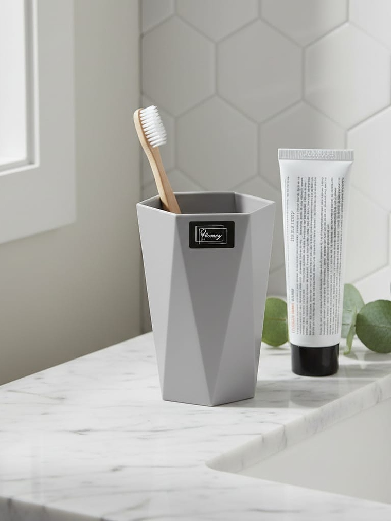 Vaso multiuso para baño, Plástico, Exagonal-Gris. 1