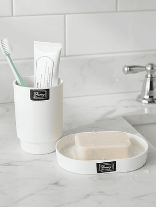 Set De Baño, vaso y jabonera, plástico resistente, Colores pastel, surtidos.