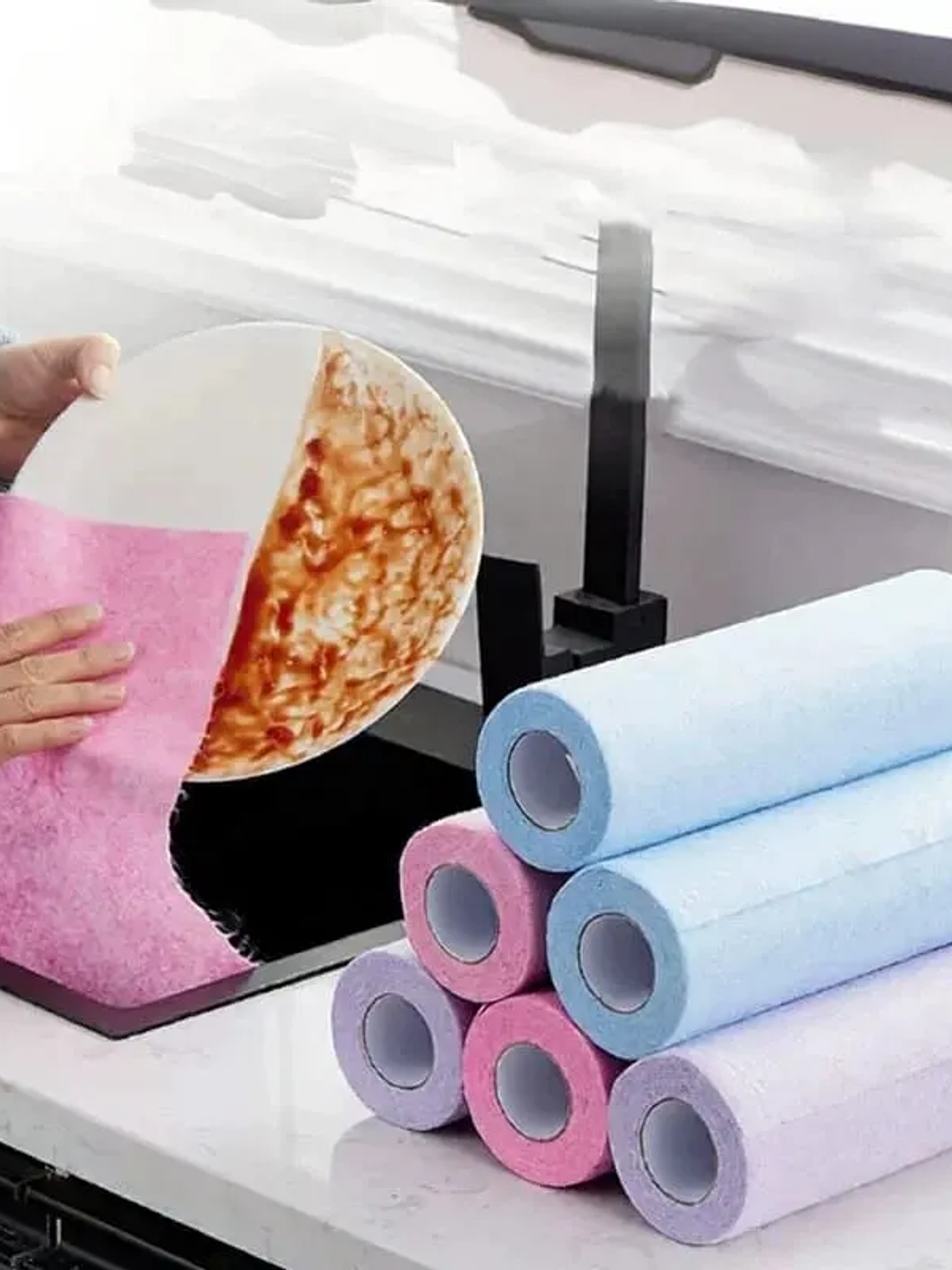 Rollo De 20 Paños Reutilizable Para Limpieza 25x25cm Colores Variado 7