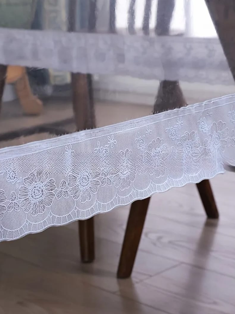 Mantel Rectangular Con bordes de Encaje bordado, 137*183Cm 5