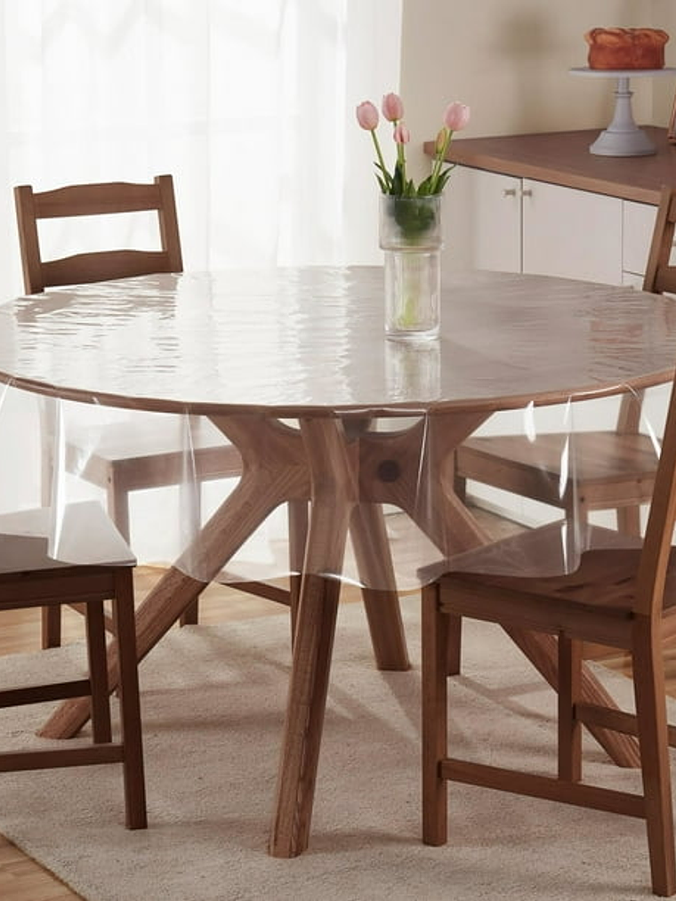 Mantel Redondo Transparente, Sin Bordes, 140*140Cm 1