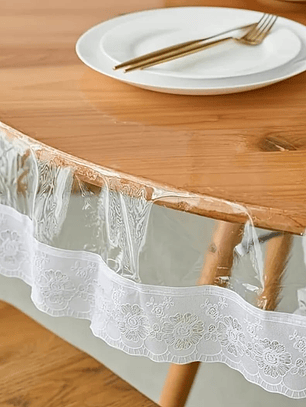 Mantel Redondo Transparente Con Borde de Encaje bordado, 152*152Cm.