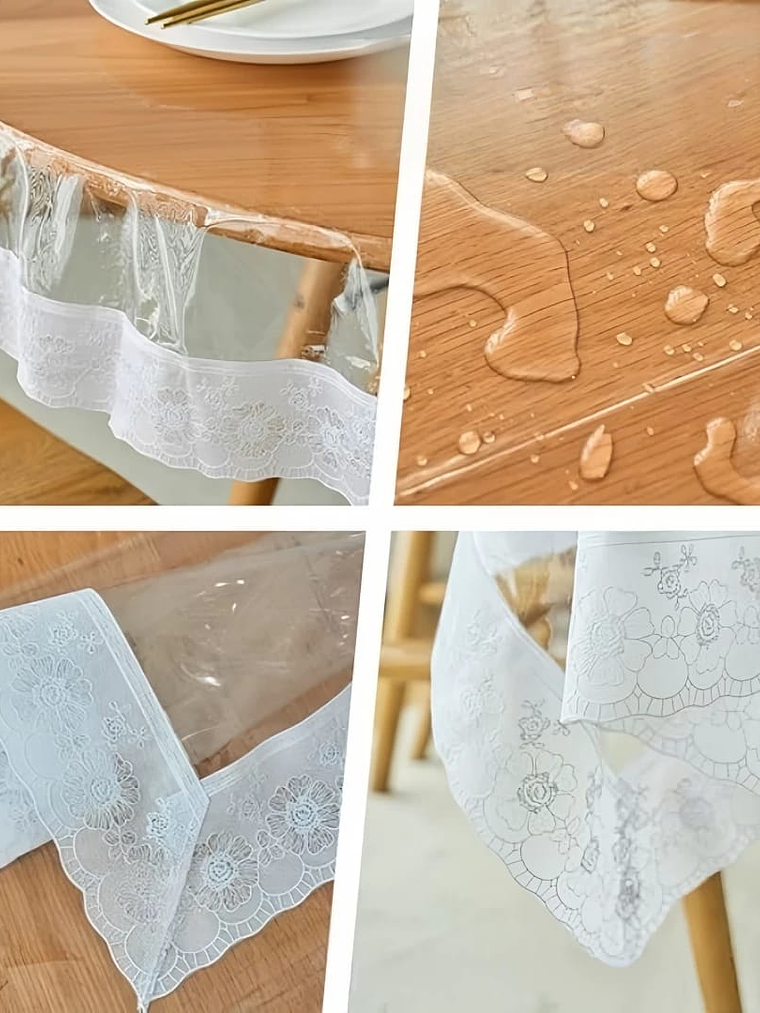 Mantel Redondo Transparente Con Borde de Encaje bordado, 152*152Cm. 6