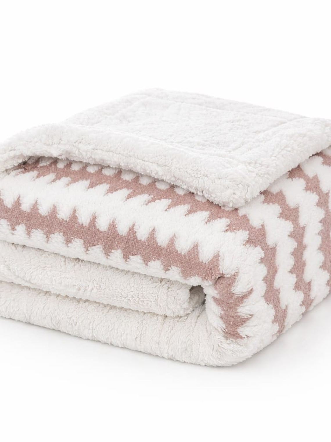 FRAZADA CON CHIPORRO, 1.5 PLAZA. COLOR ROSA PALO. DISEÑO GEOMETRICO 4