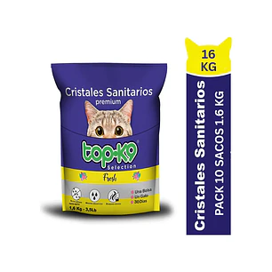 Arena Sanitaria Cristales Topk9 - Pack 10 Bolsas 1.6 Kg c/u (16 kilos)