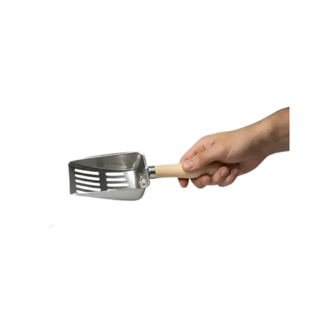 Pala Metalica Con Mango Madera Para Arenero Gato 1
