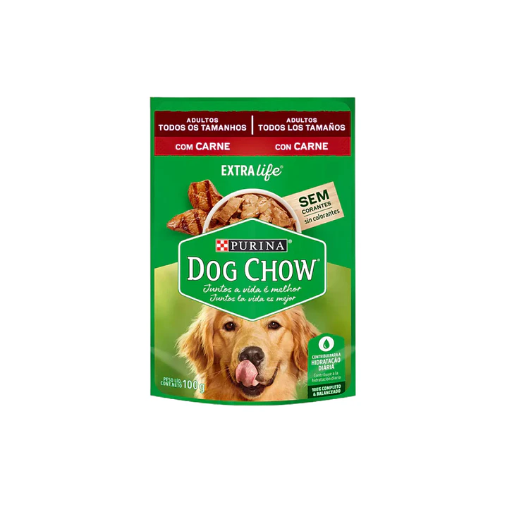 Dog Chow Pouch Perros Adultos Todos los Tamaños Carne 100 g 1