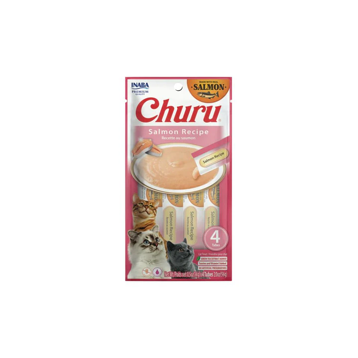 Churu Gato Sabor Salmón — Snack Cremoso Inaba 4 Tubos (56g) 1