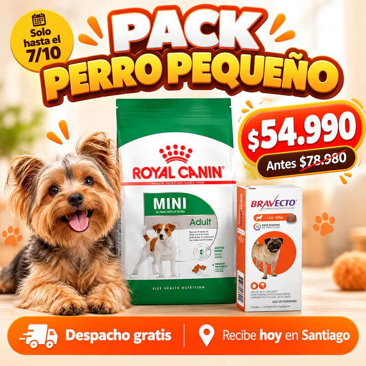 Pack Royal Canin Mini Adulto 7,5 Kg + Bravecto 4,5-10 Kg 1