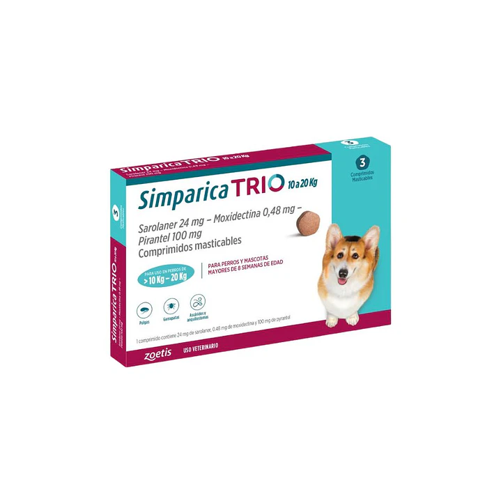 Simparica Trio 10 a 20 kg Antiparasitario Perros 3 Comprimidos 1