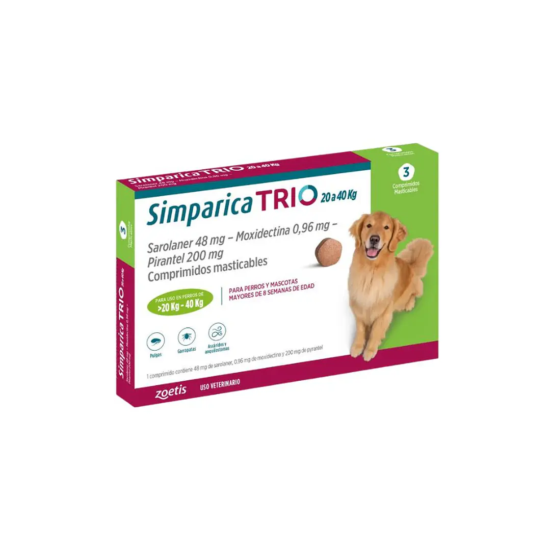 Simparica Trio 20 a 40 kg Antiparasitario Perros 3 Comprimidos 1