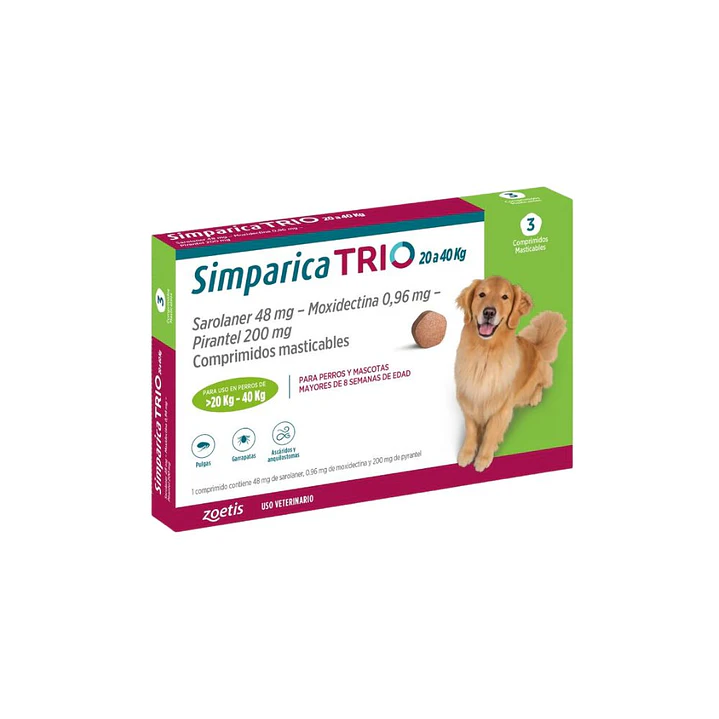 Simparica Trio 20 a 40 kg Antiparasitario Perros 3 Comprimidos 1