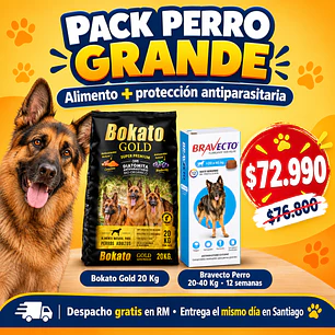 Pack Bokato Gold 20 Kg + Bravecto Perro 20-40 Kg