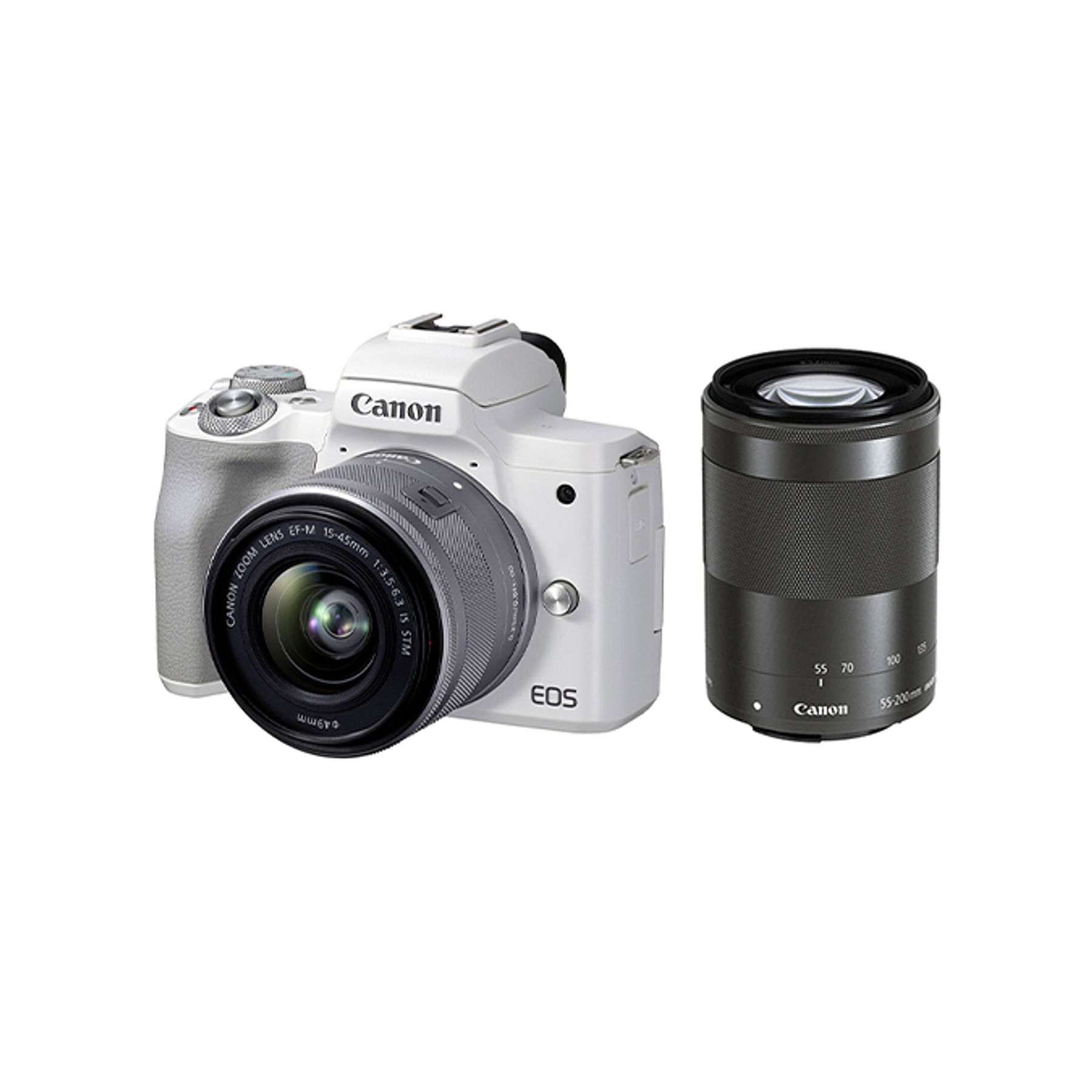 Canon EOS M50 Mark II Blanca + EF-M 15-45mm f/3.5-6.3 IS STM + EF-M 55-200mm f/4.5-6.3 IS STM