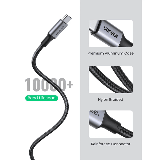 UGREEN cable USB-C/USB-C 3.1 DATAPOWER 100W MAX 1mts reforzado black US300 3
