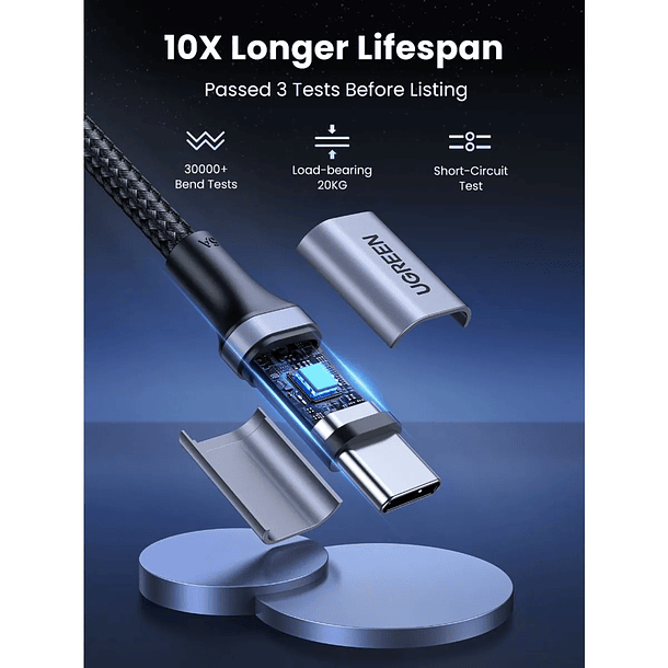 UGREEN cable USB-C/USB-C 3.1 DATAPOWER 100W MAX 1mts reforzado black US300 4