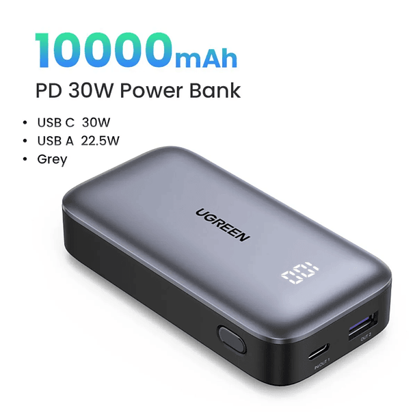 UGREEN Bateria Portátil 10.000Mah Mini/pantalla QUICK CHARGING 30W GRIS PB502 3