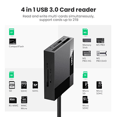 UGREEN Lector 4en1 Multi-Tarjeta de memoria USB-A 3.0 (SD/MICROSD/CF/MS) 50cm CR125