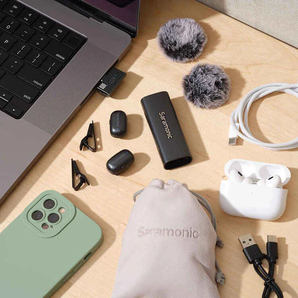 Saramonic AIR-SE-02 Ultra-Mini Sistema de Microfonos para 2 personas USB-C y Lightning (2.4 GHz) 17