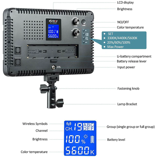 Kit Luz Estudio 2 Paneles LED bicolor Viltrox VL-D60T  5