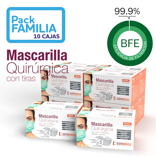 Mascarilla Quirúrgica c/tiras - 10 cajas 