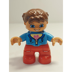 LEGO DUPLO FIGURE GIRL BROWN AIR BLUE/RED FLOWER 15H5 - USADO