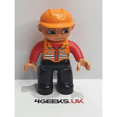 Lego Duplo Figure construction Worker Red Shirt OrangeHat and Vest Black Pants - USADO