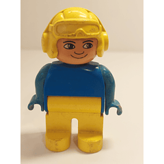 LEGO Duplo Figure, Male, Yellow Legs, Blue Top, Aviator Helmet Yellow , VINTAGE - USADO