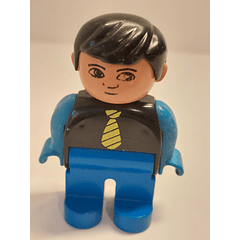 Lego Duplo Figure Vintage Male Black Shirt wit tie Blue Pants - USADO